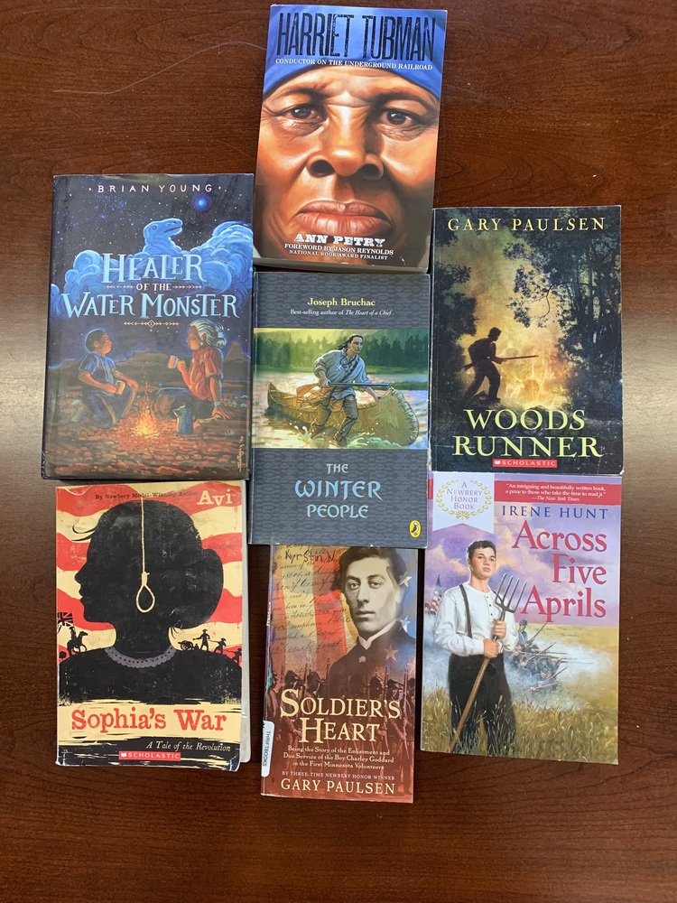 Books on Display Harriet Tubman, Conductor on the Underground Railroad, by Ann Petry Soldier’s Heart, by Gay Paulsen Across Five Aprils, by Irene Hunt Woods Runner, by Gary Paulsen Sophia’s War, by Avi The Winter People, by Joseph Bruchac Healer of the Water Monster, by Brian Young
